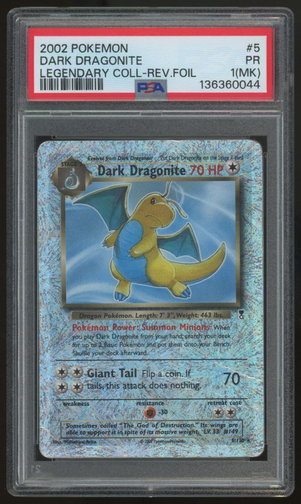 2002 Pokemon Dark Dragonite Legendary Collection Reverse Holo #5 PSA 1(MK)