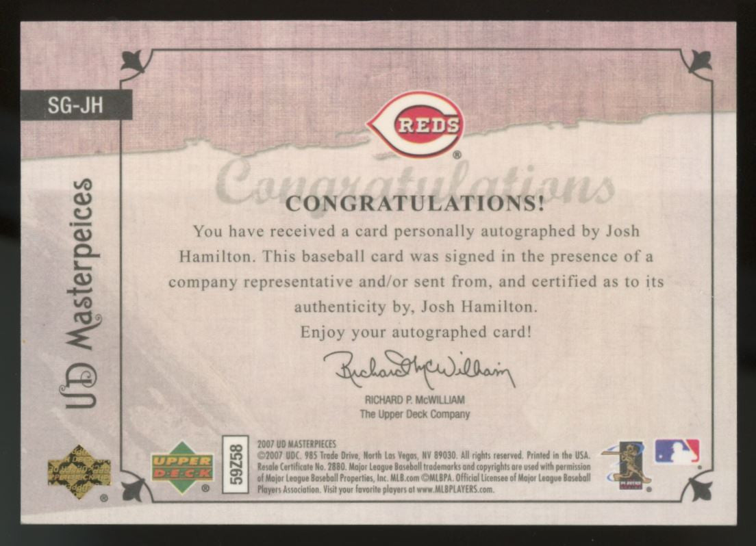 2007 Masterpieces Josh Hamilton Stroke of Genius RC Auto #SG-JH