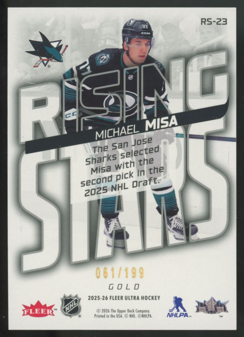 2025-26 Fleer Ultra Michael Misa RC Rising Stars Gold /199 #RS-23