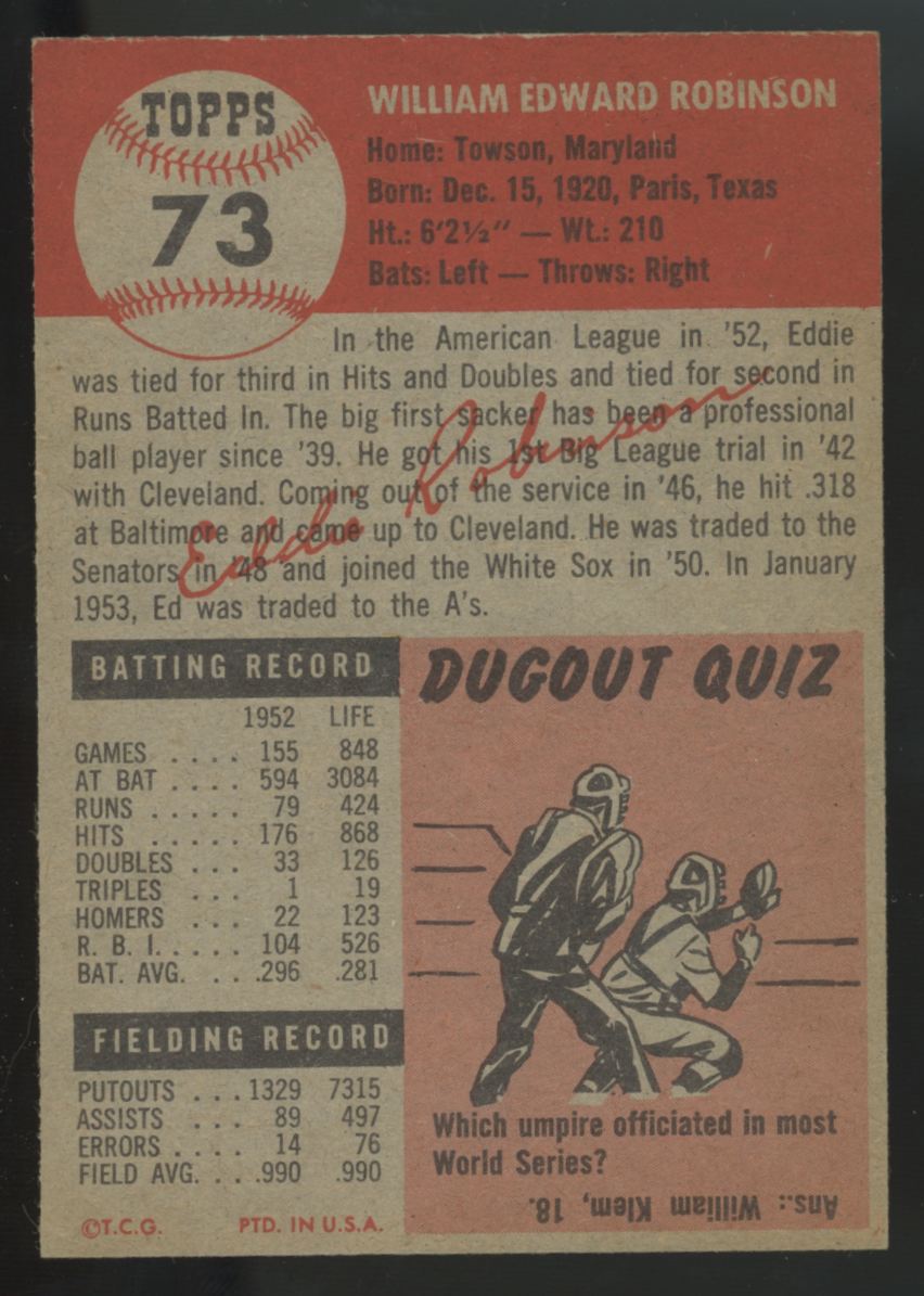 1953 Topps Eddie Robinson #73 EX