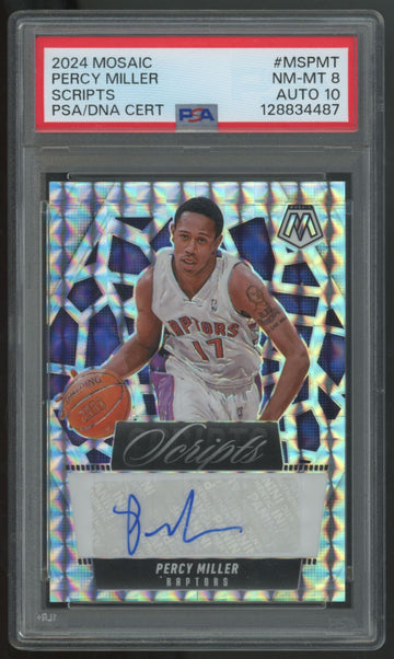 2024-25 Panini Mosaic Percy Miller Scripts Auto #MS-PMT PSA 8 10