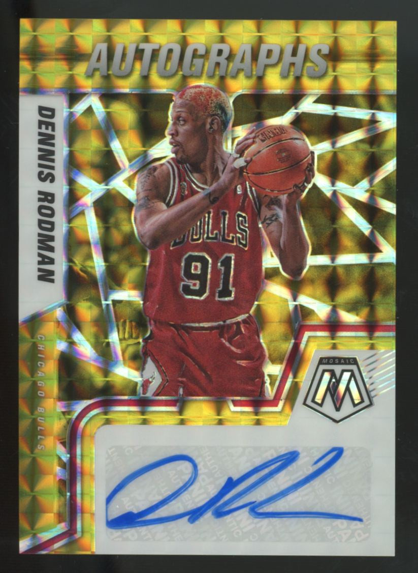 2021-22 Panini Mosaic Dennis Rodman Gold Auto /10 #AM-DRM