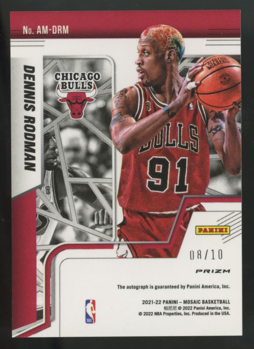 2021-22 Panini Mosaic Dennis Rodman Gold Auto /10 #AM-DRM