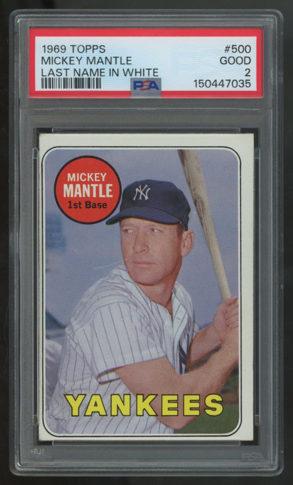 1969 Topps Mickey Mantle White Letters #500 PSA 2