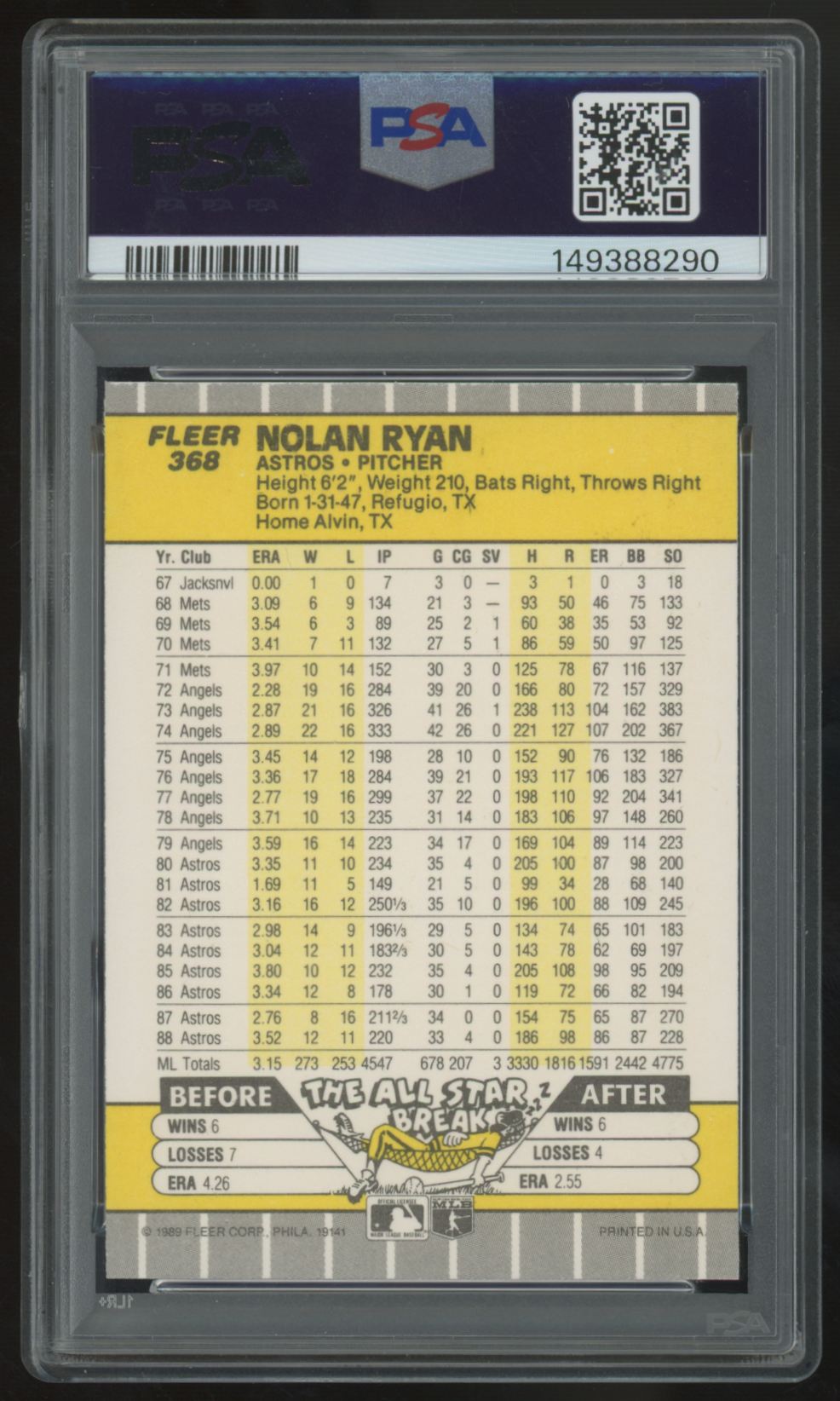 1989 Fleer Nolan Ryan #368 PSA 9