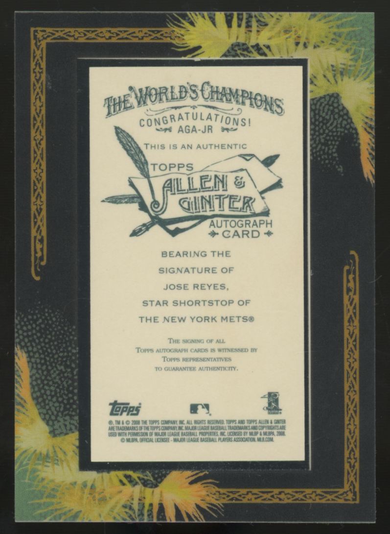 2008 Topps Allen And Ginter World's Champions Jose Reyes Framed Auto #AGA-JR