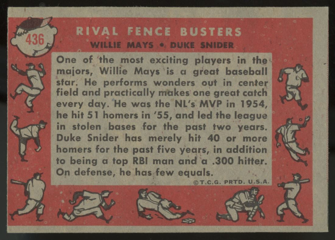 1958 Topps Rival Fence Busters Mays Snider #436 EX+
