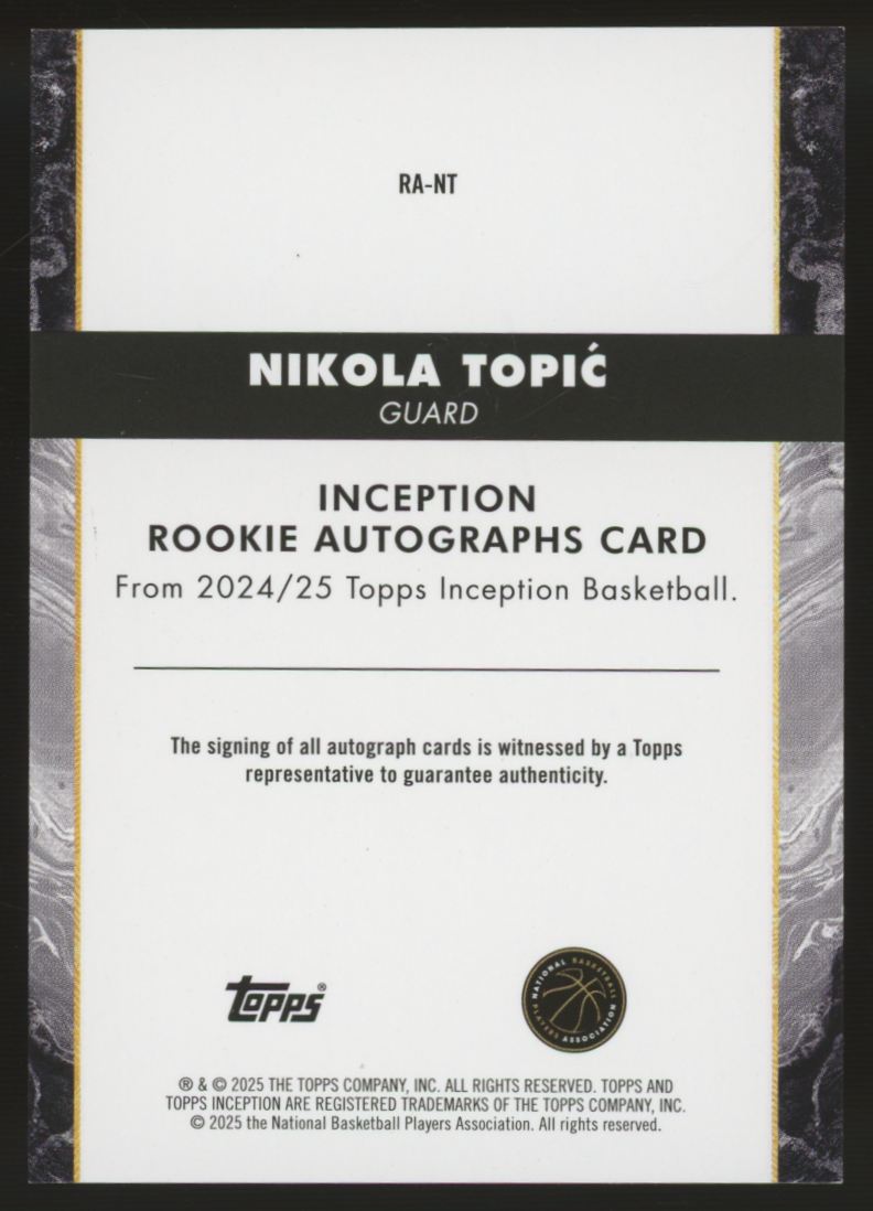 2024/25 Topps Inception Nikola Topic RC Rookie Auto #RA-NT