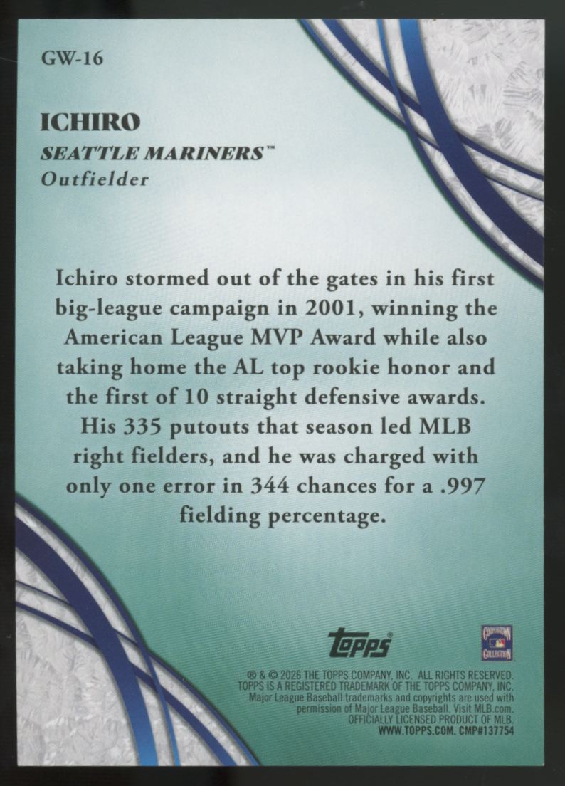 2026 Topps Series Two Ichiro Glove Work Black Foil /10 #GW-16