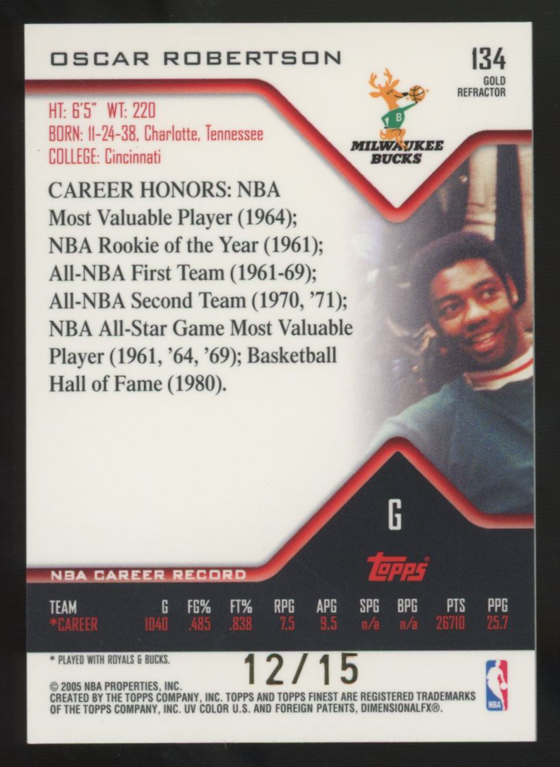 2004-05 Topps Finest Oscar Robertson Gold Refractor /15 #134
