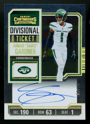 2023 Contenders Ahmad "Sauce" Gardner Divisional Ticket Auto /10 #CTA-AGA