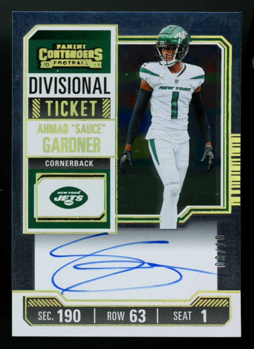 2023 Contenders Ahmad "Sauce" Gardner Divisional Ticket Auto /10 #CTA-AGA