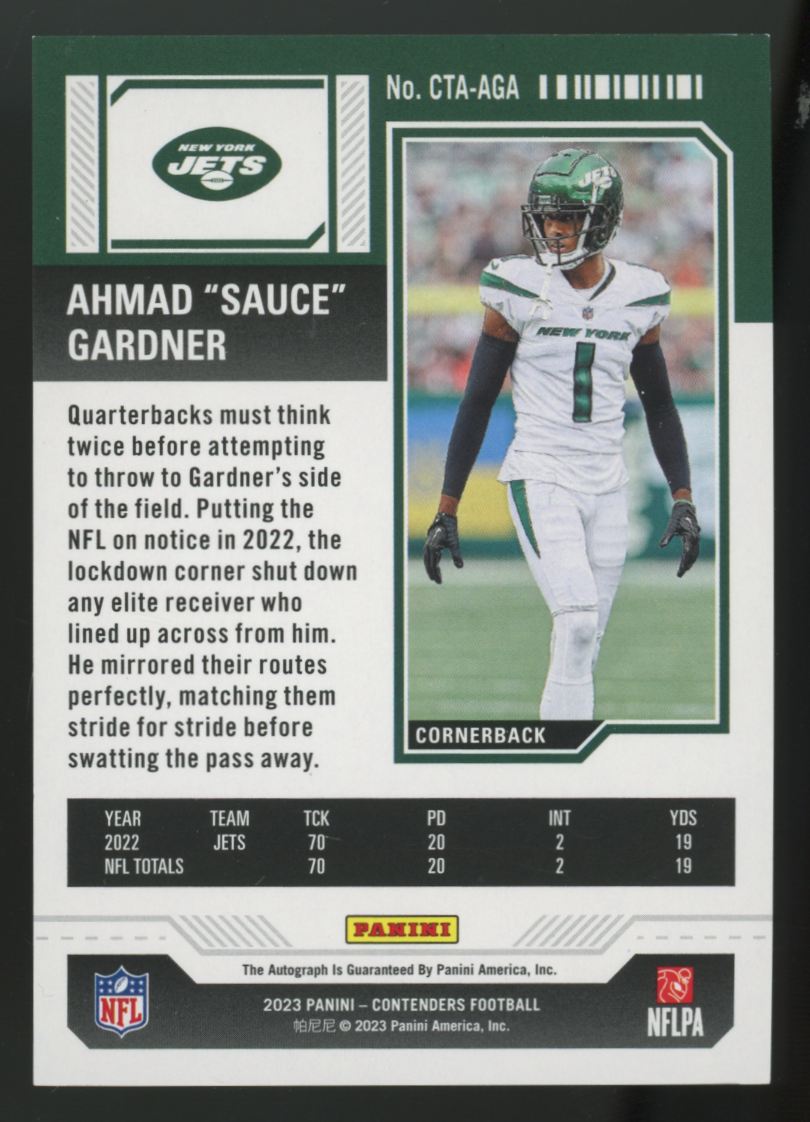 2023 Contenders Ahmad "Sauce" Gardner Divisional Ticket Auto /10 #CTA-AGA