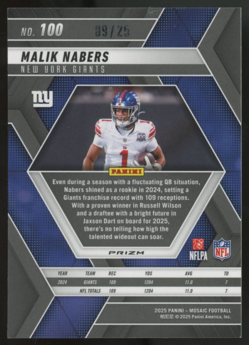 2025 Panini Mosaic Malik Nabers Orange Fluorescent /25 #100