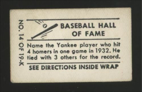 1948 Topps Magic Lou Gehrig Baseball Hall Of Fame #14 VG-VG/EX