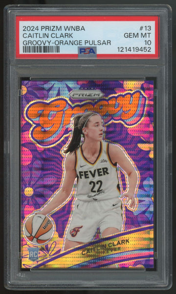 2024 Panini Prizm WNBA Caitlin Clark RC Groovy Orange Pulsar /75 #13 PSA 10