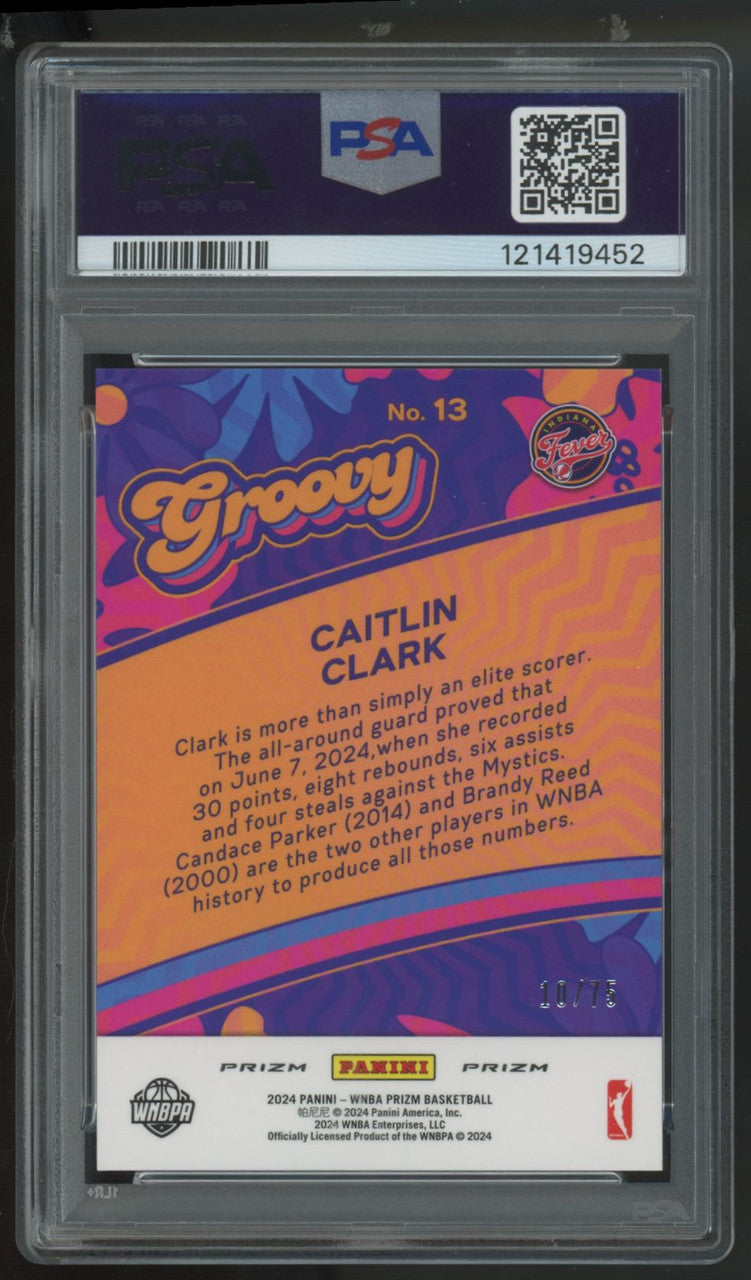 2024 Panini Prizm WNBA Caitlin Clark RC Groovy Orange Pulsar /75 #13 PSA 10