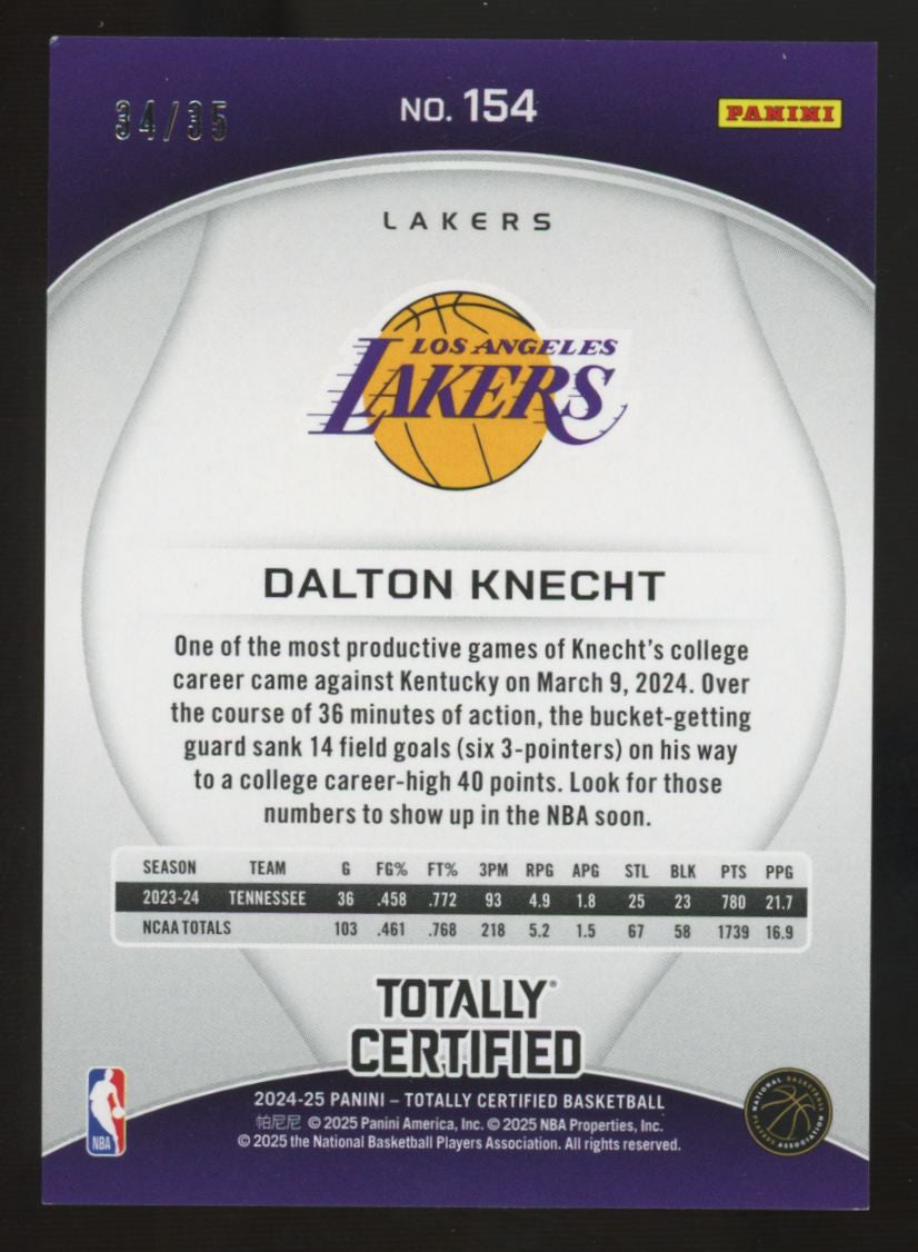 2024-25 Totally Certified Dalton Knecht RC Blue Camo Platinum Mirror /35 #154