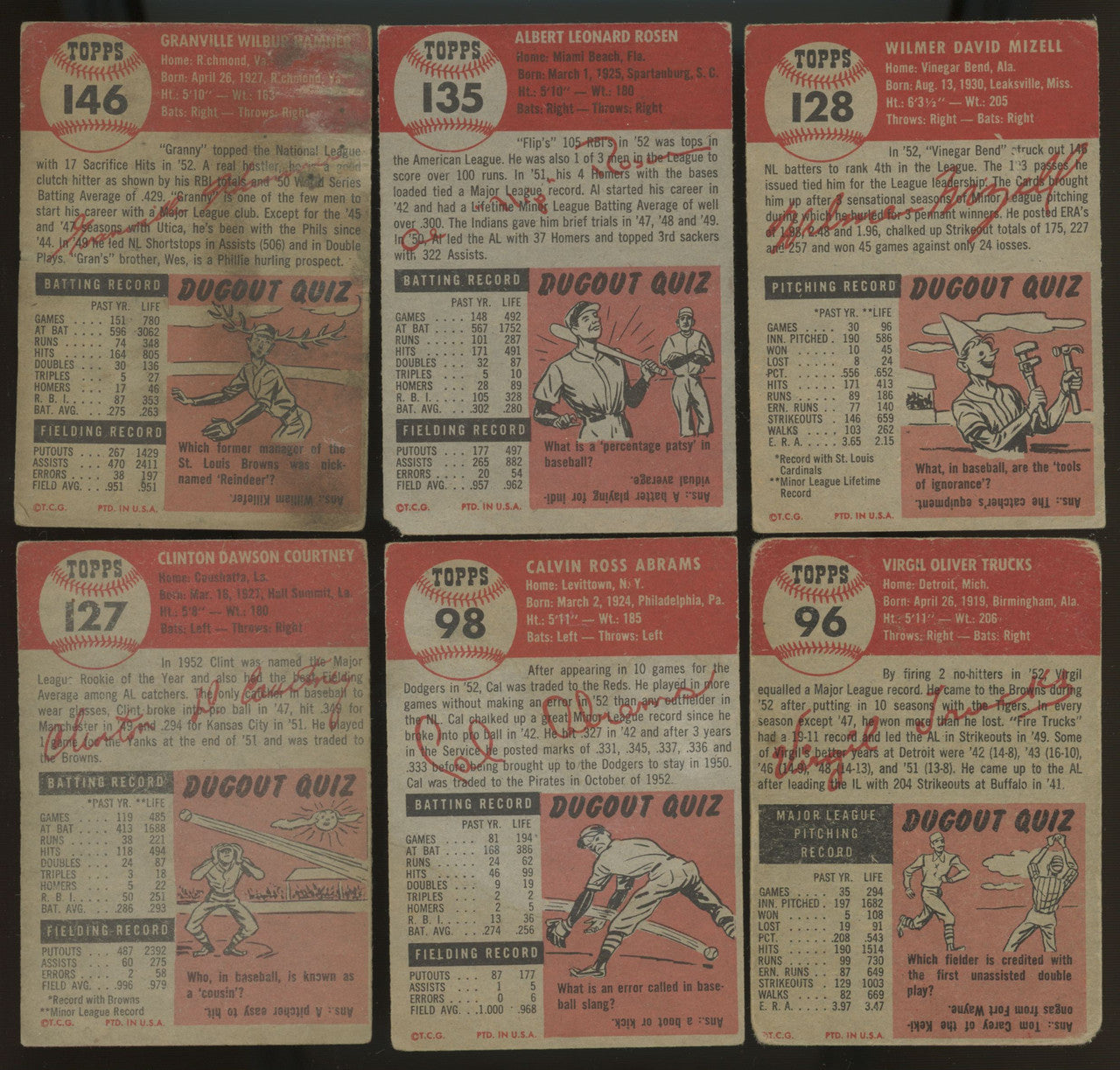 1953 Topps Baseball Lot Of 24 Low Grade Podres Loes Black