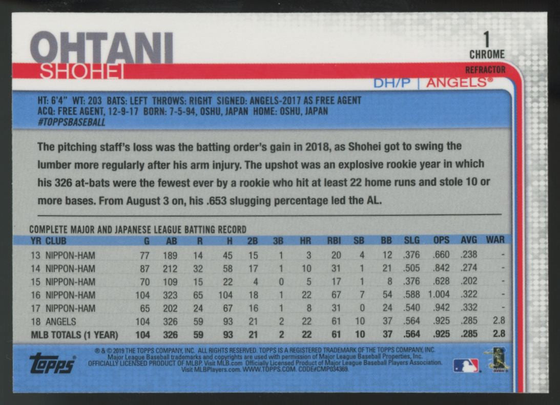 2019 Topps Chrome Shohei Ohtani Pink Refractor #1