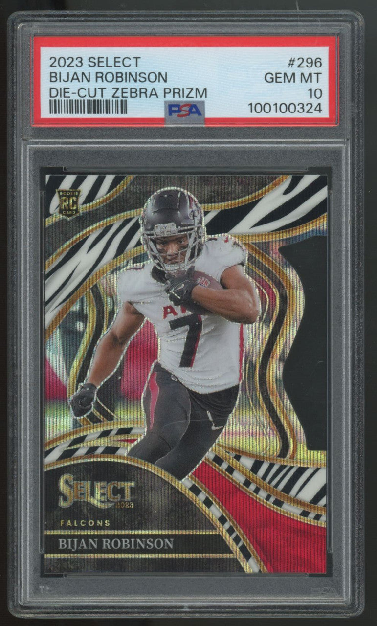 2023 Select Bijan Robinson RC Zebra Prizm Die-Cut SSP #296 PSA 10
