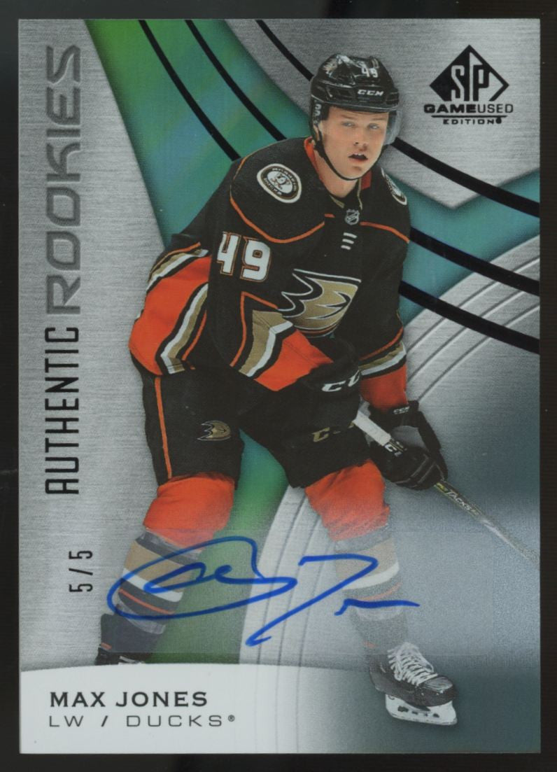 2019-20 UD SP Game Used Max Jones RC Black Rainbow Auto /5 #115