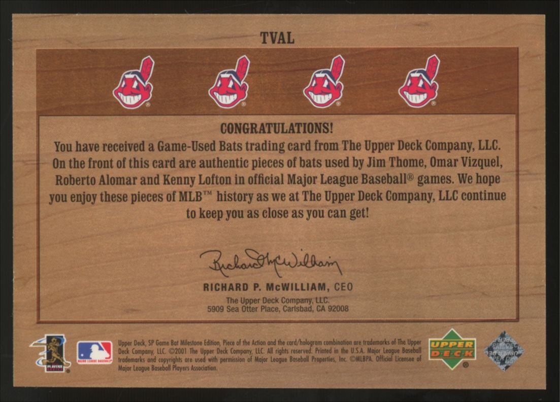 2001 Upper Deck Piece Of The Action Thome, Vizquel, Alomar, Lofton Bat Relic