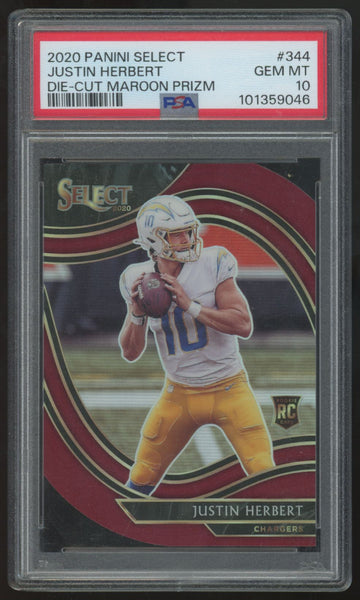 2020 Panini Select Justin Herbert RC Field Level Die-Cut Maroon #344 PSA 10