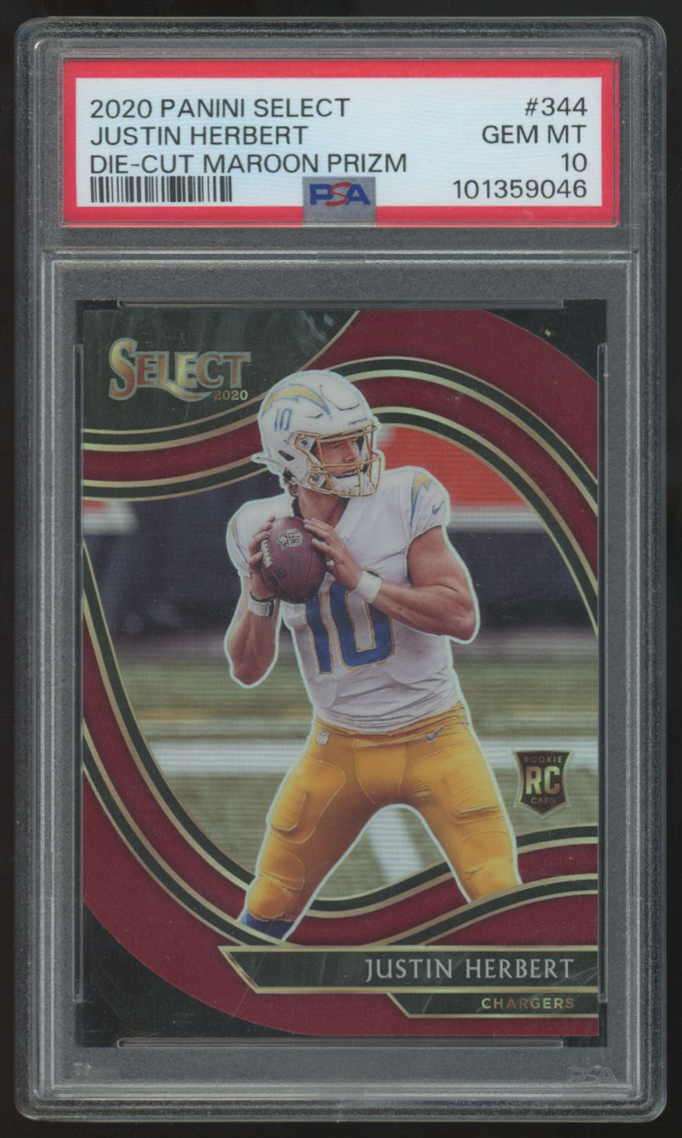 2020 Panini Select Justin Herbert RC Field Level Die-Cut Maroon #344 PSA 10