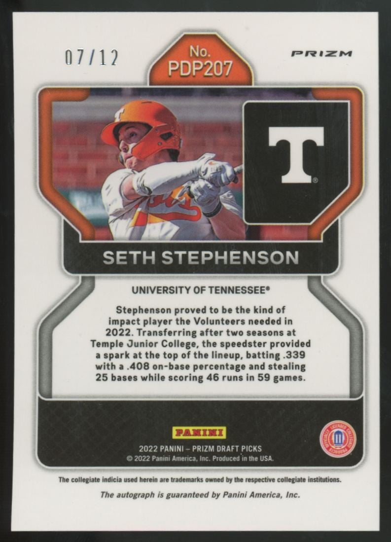 2022 Panini Prizm Draft Seth Stephenson Burgundy Cracked Ice Auto /12 #PDP207