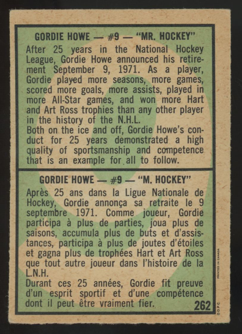 1971-72 O-Pee-Chee Gordie Howe Retirement Special #262 VG/EX-EX