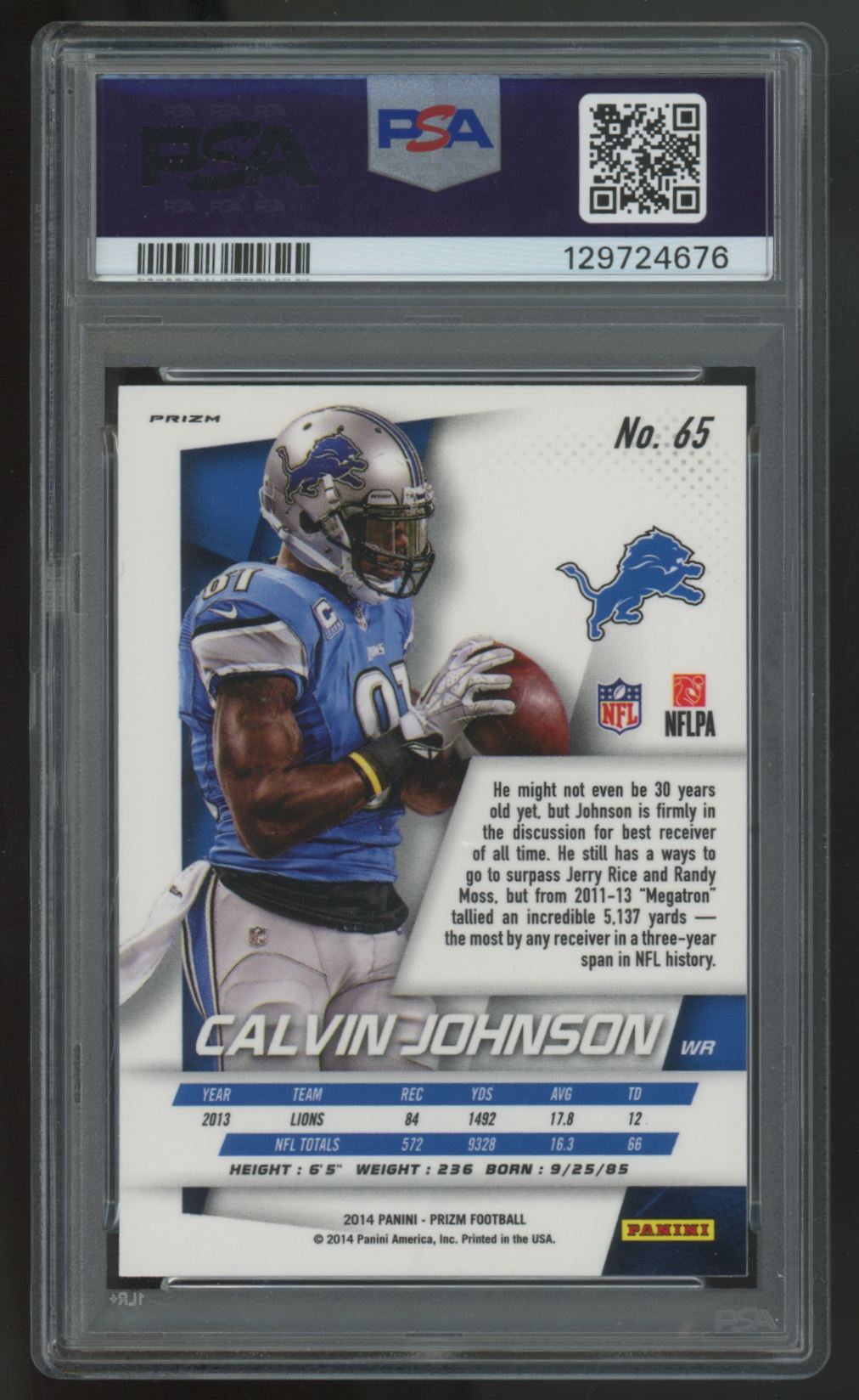 2014 Panini Prizm Calvin Johnson Green #65 PSA 9