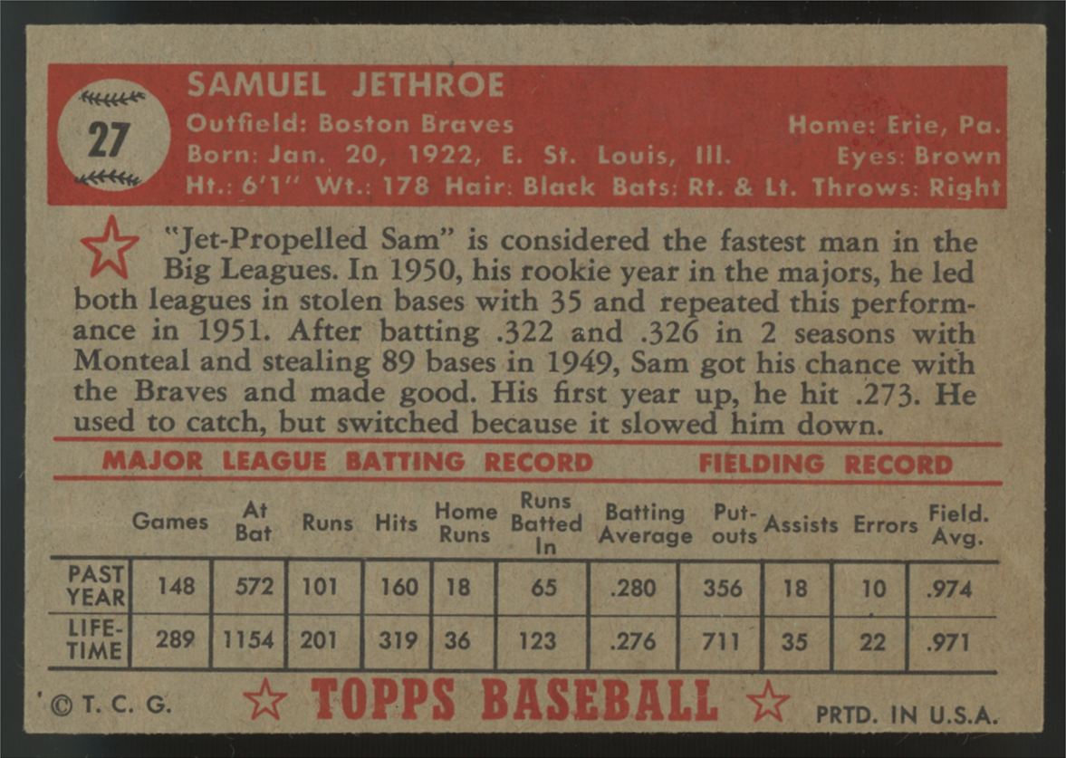 1952 Topps Sam Jethroe #27 Poor