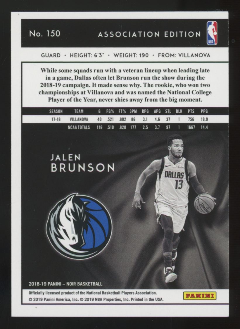 2018-19 Panini Noir Jalen Brunson RC Holo Silver Association Edition /25 #150