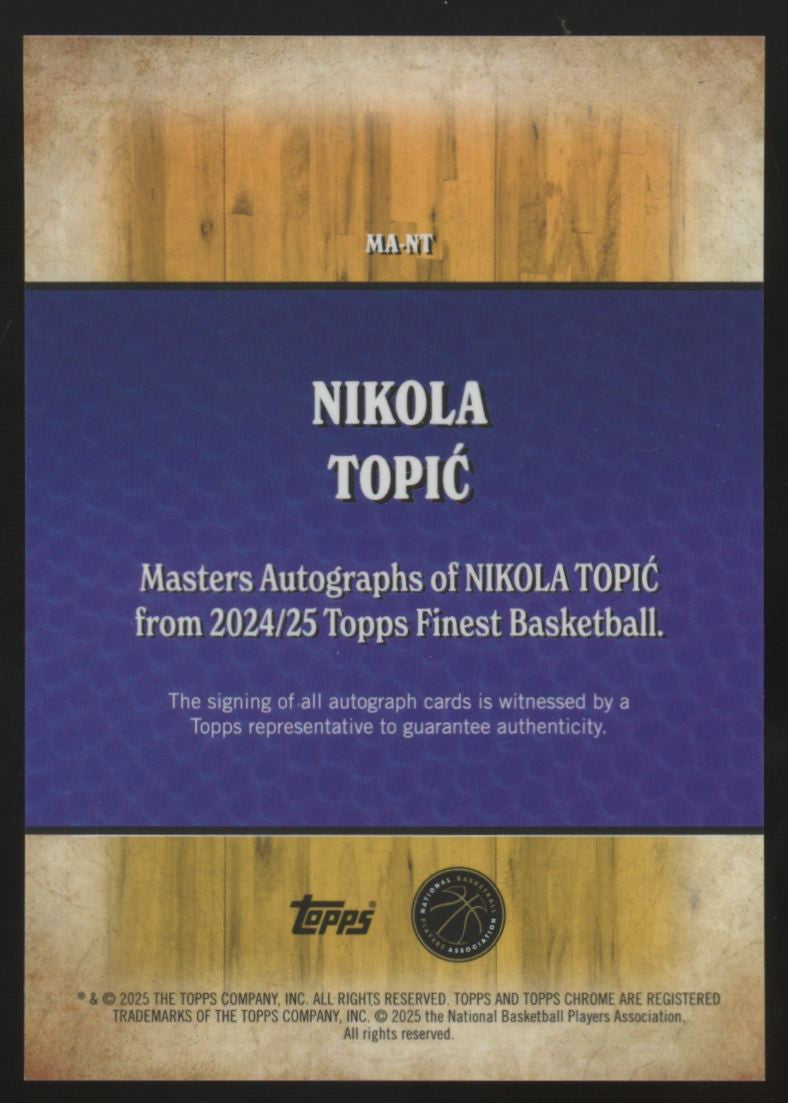 2024-25 Topps Finest Nikola Topic RC Auto Green Masters /75 #MA-NT