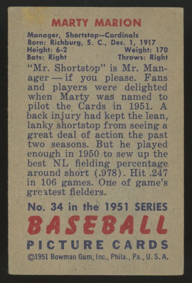 1951 Bowman Marty Marion #34 EX