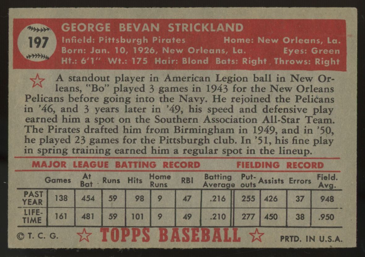 1952 Topps George Strickland #197 EX