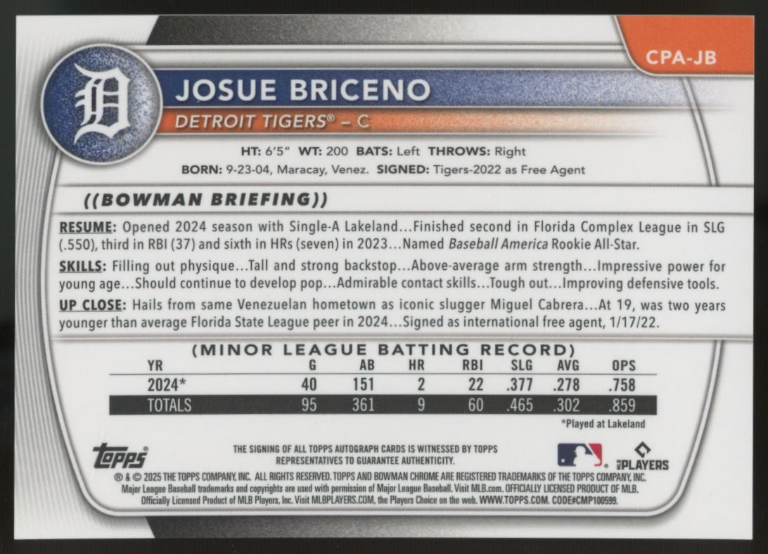 2025 Bowman Chrome Josue Briceno 1st Green Refractor Auto /99 #CPA-JB