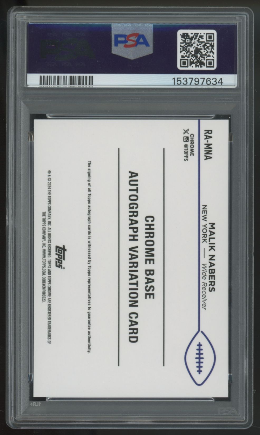2024 Topps Chrome Malik Nabers RC Auto #RA-MNA PSA 10