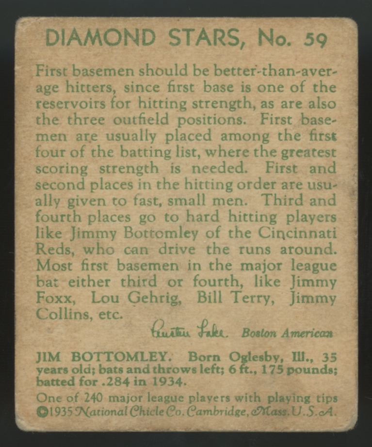 1935 National Chicle Jim Bottomley Diamond Stars #59 F/G