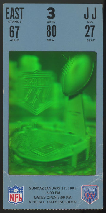 1991 Super Bowl XXV 25 New York Giants vs Buffalo Bills Ticket Stub