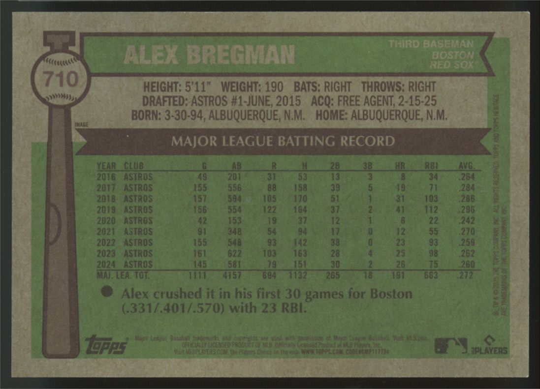 2025 Topps Heritage Alex Bregman Image Variation SP #710