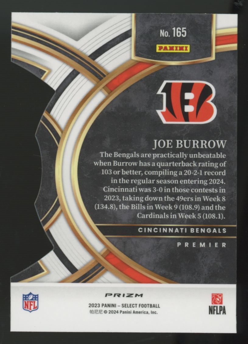 2023 Panini Select Joe Burrow Premier Zebra Prizm Die-Cut SSP #165
