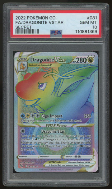 2022 Pokemon Dragonite VSTAR GO Full Art Secret #081 PSA 10