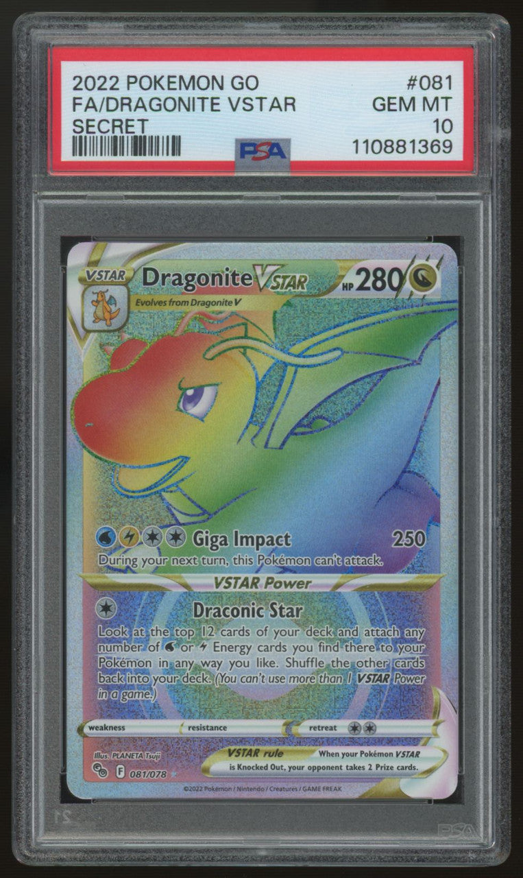 2022 Pokemon Dragonite VSTAR GO Full Art Secret #081 PSA 10