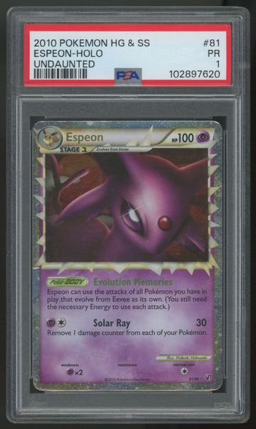2010 Pokemon Espeon Undaunted Holo #81 PSA 1