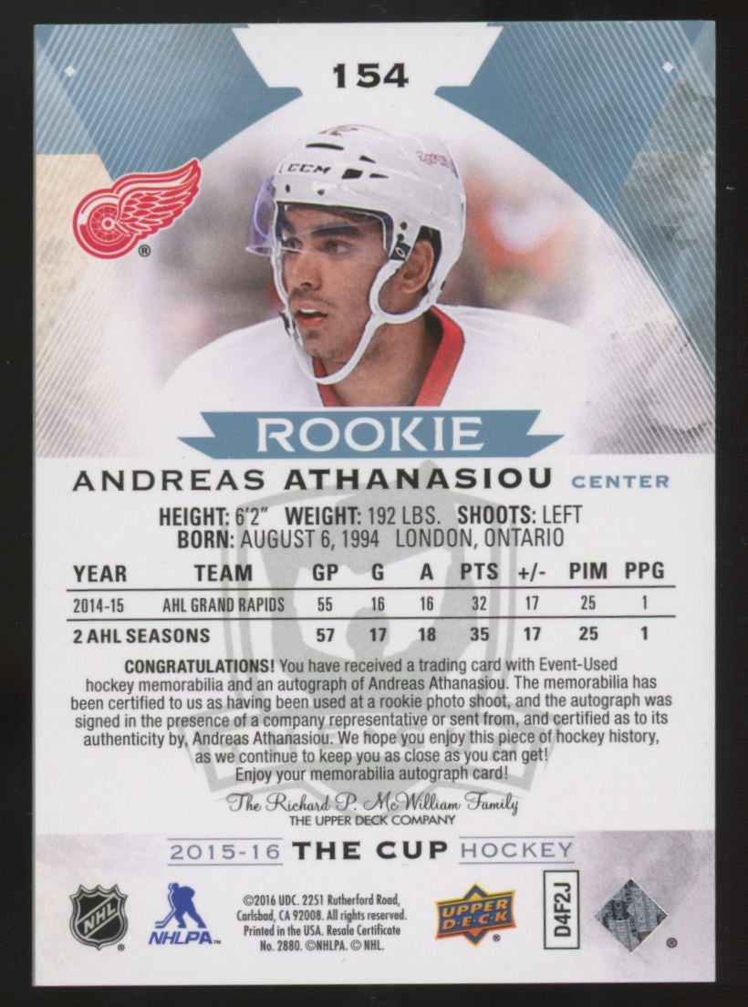 2015-16 Upper Deck The Cup Andreas Athanasiou RC Patch Auto RPA /249 #154