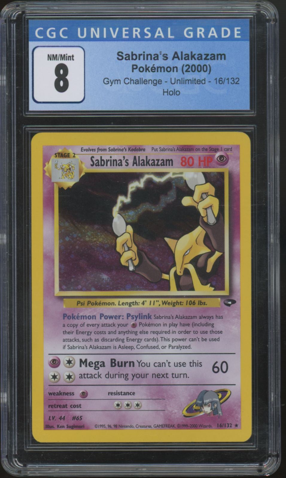 2000 Pokemon Sabrina's Alakazam Gym Challenge Holo #16 CGC 8