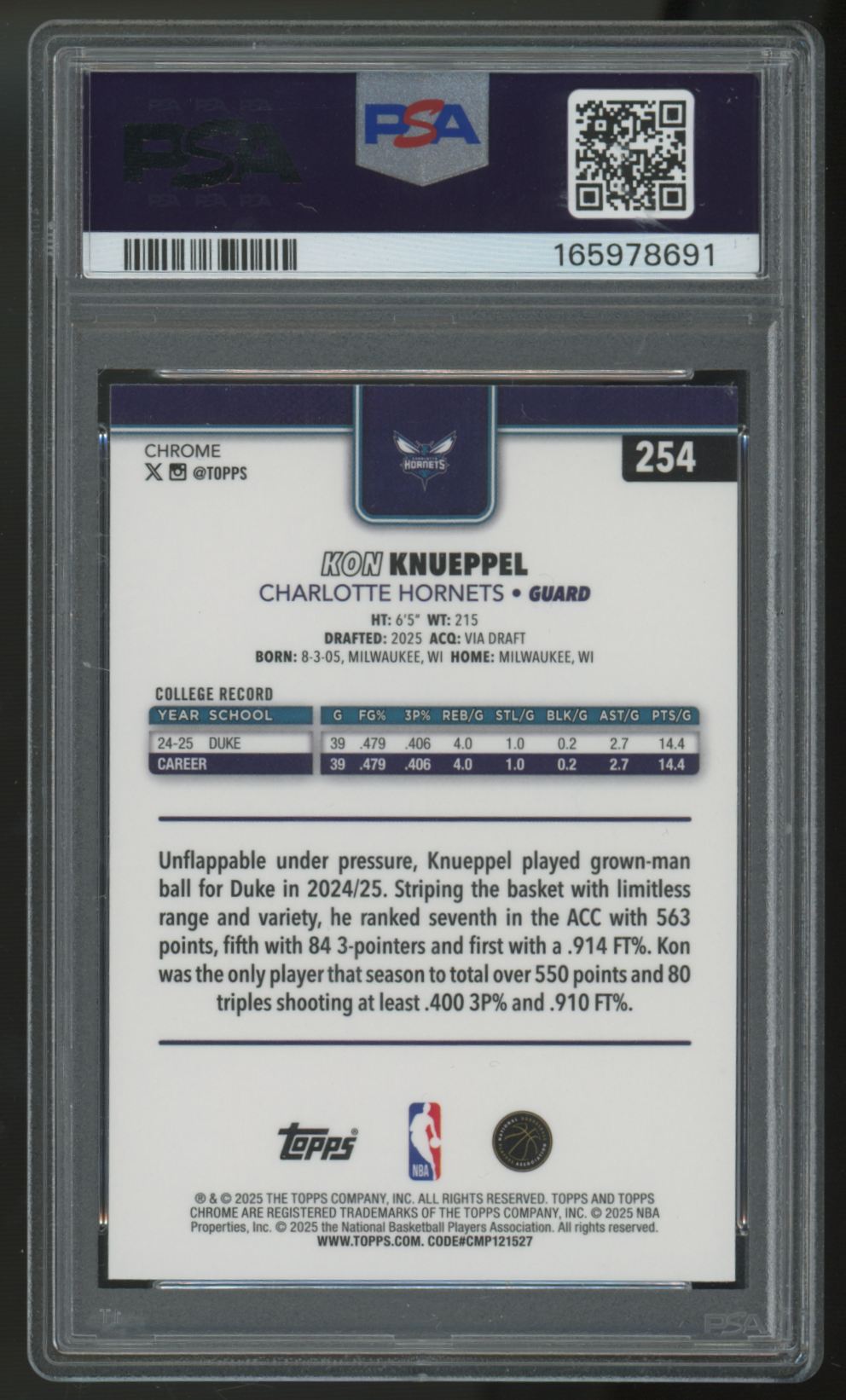 2025-26 Topps Chrome Kon Knueppel RC X-Fractor #254 PSA 9