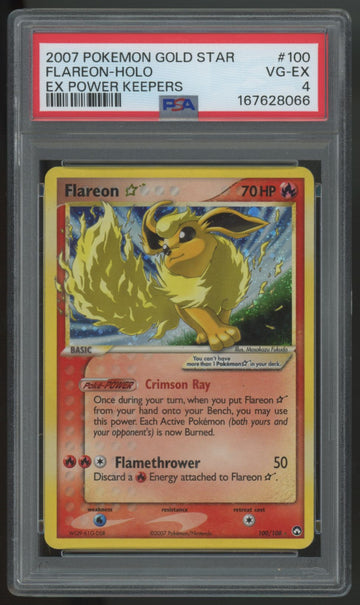 2007 Pokemon Flareon Gold Star EX Power Keepers Holo #100 PSA 4